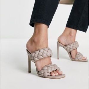 Steve Madden Kenley Stiletto Heel Sandal Woven Straps Slip On 6.5 in Taupe